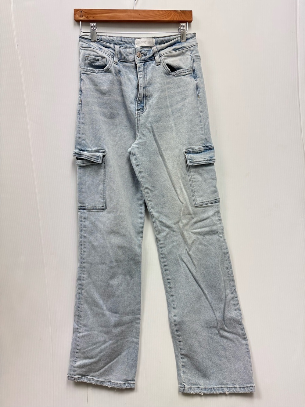 High-Rise Light Blue Wide-Leg Cargo Jeans for Women